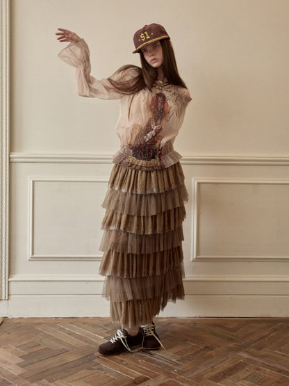 Lace Multi-Layer Mesh Patchwork Cake Skirt【s0000015649】