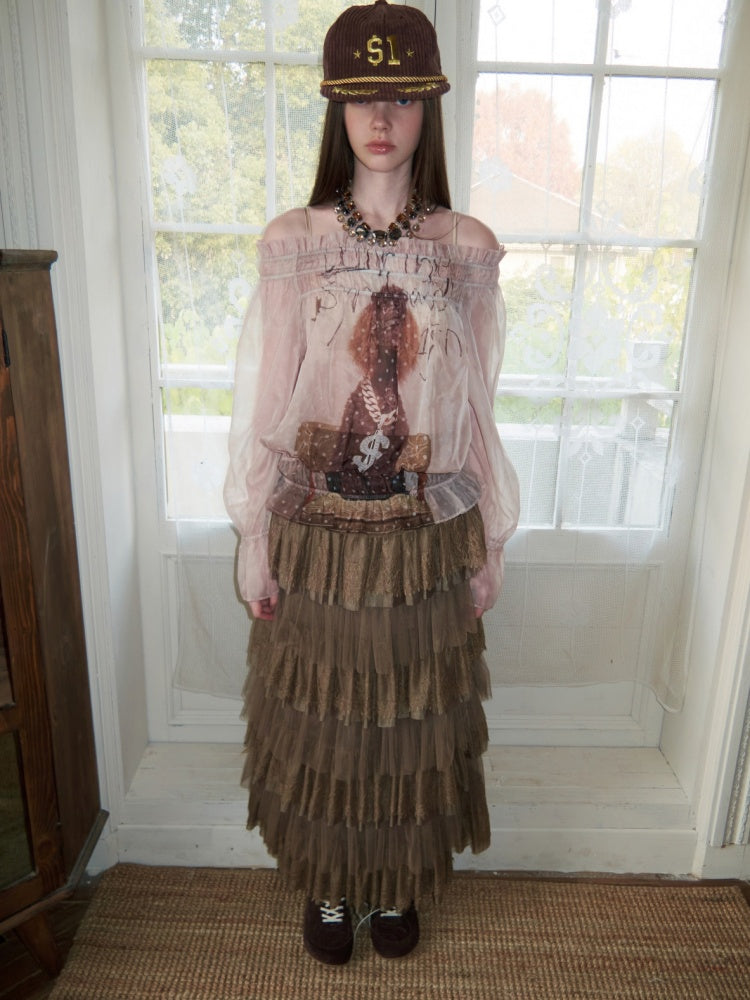 Lace Multi-Layer Mesh Patchwork Cake Skirt【s0000015649】