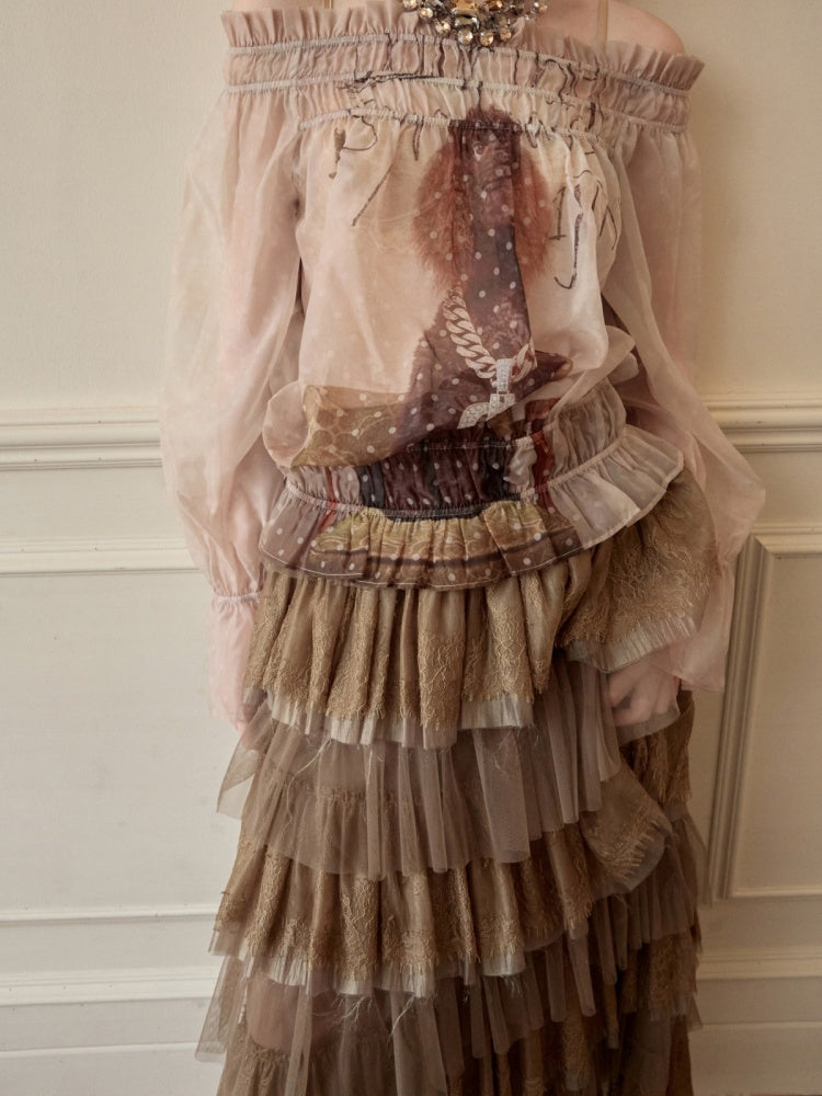Lace Multi-Layer Mesh Patchwork Cake Skirt【s0000015649】