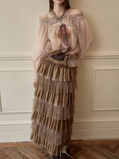 Lace Multi-Layer Mesh Patchwork Cake Skirt【s0000015649】