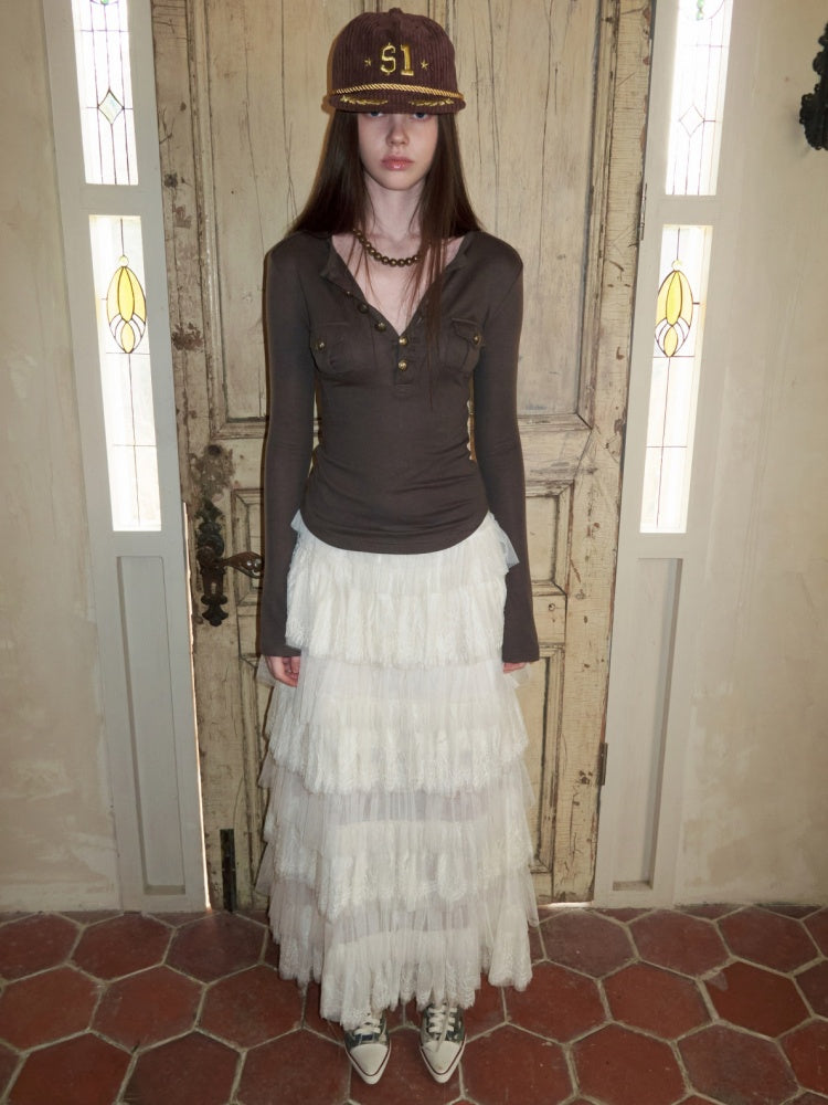Lace Multi-Layer Mesh Patchwork Cake Skirt【s0000015649】
