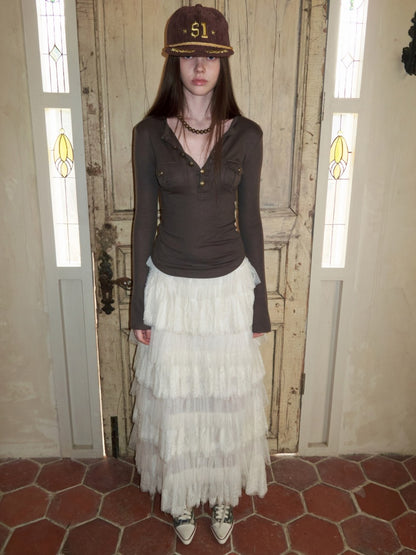 Lace Multi-Layer Mesh Patchwork Cake Skirt【s0000015649】
