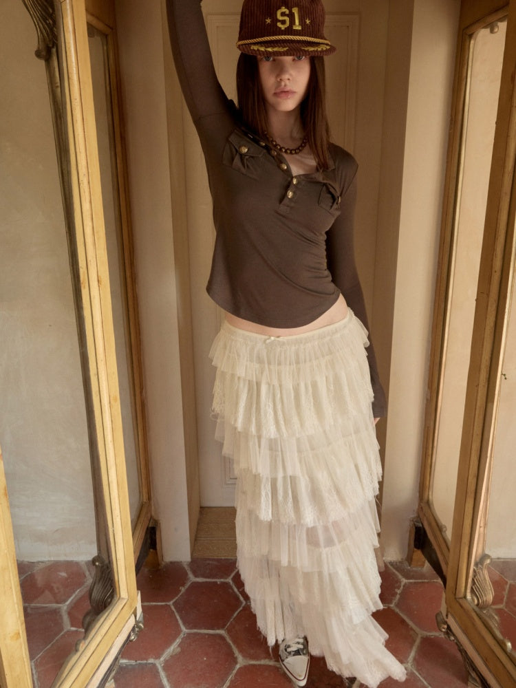 Lace Multi-Layer Mesh Patchwork Cake Skirt【s0000015649】