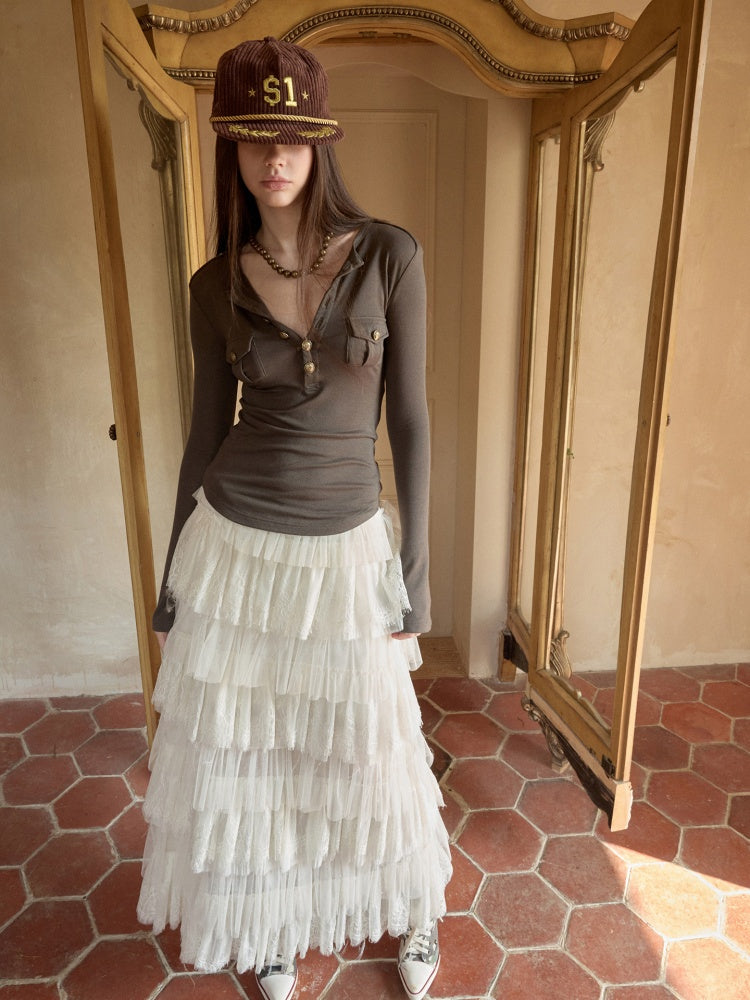 Lace Multi-Layer Mesh Patchwork Cake Skirt【s0000015649】
