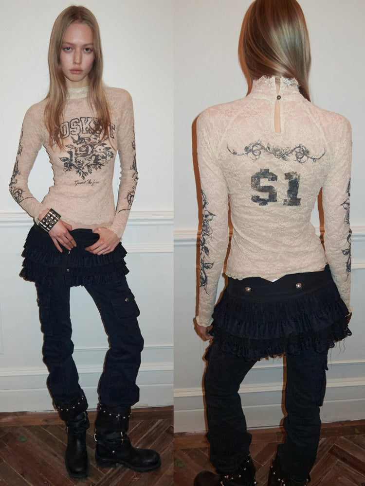 Metal Buckle Chiffon Lace Multi-Layer Puffy Cake Skirt【s0000015650】