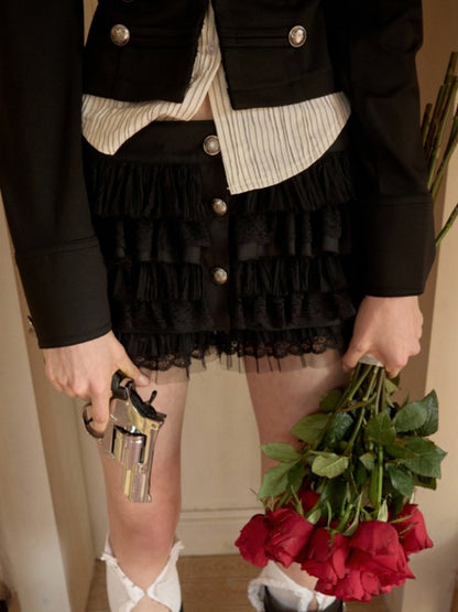 Metal Buckle Chiffon Lace Multi-Layer Puffy Cake Skirt【s0000015650】