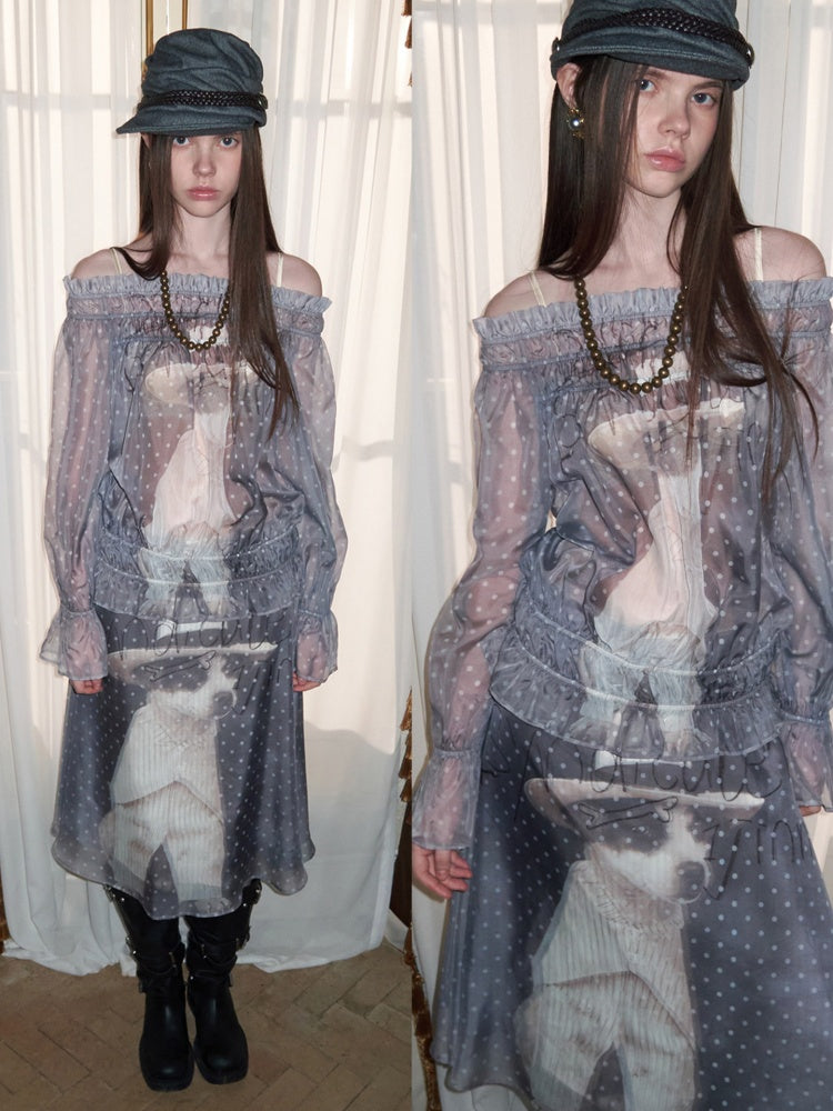 Dogs Love Double-Layer Printed Chiffon Skirt【s0000015652】
