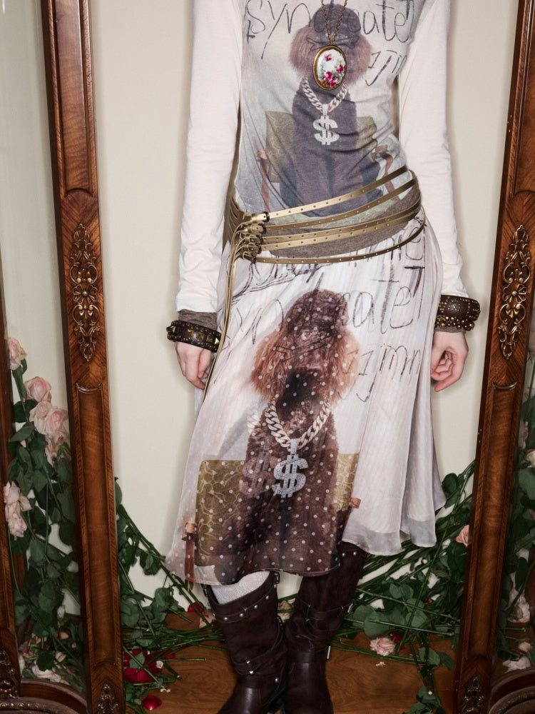 Dogs Love Double-Layer Printed Chiffon Skirt【s0000015652】