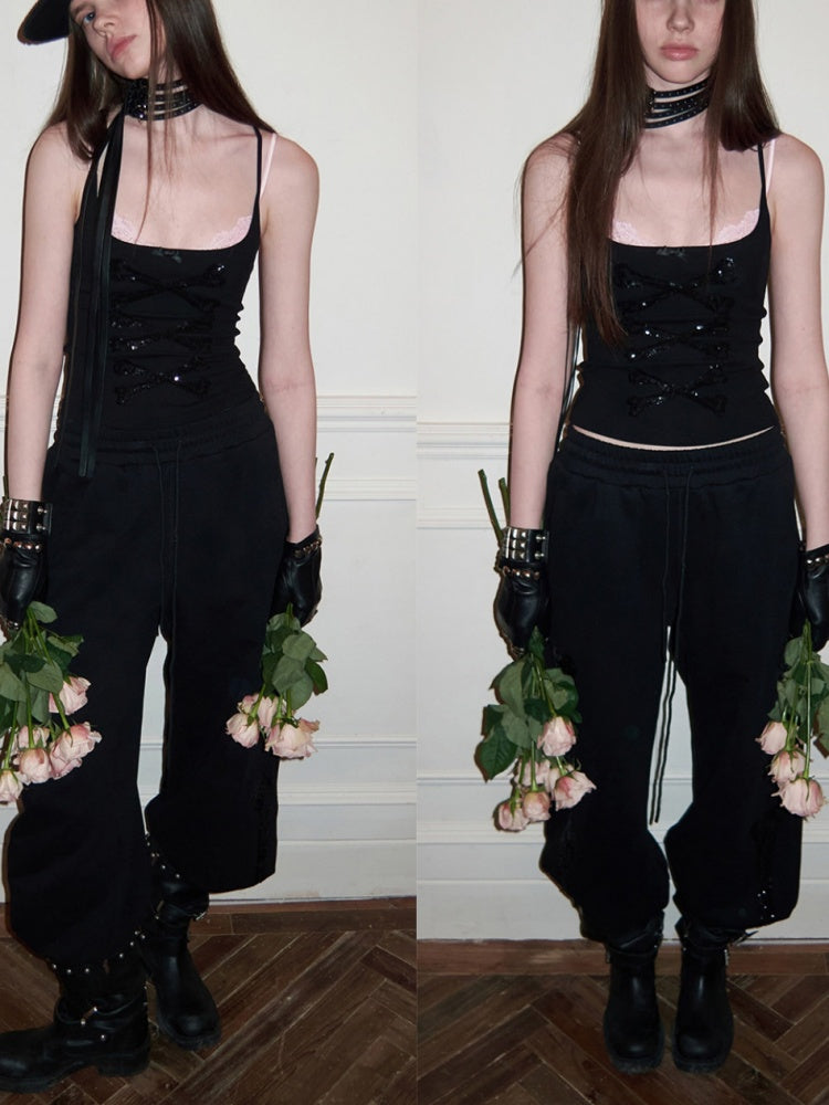 Bone Bead Embroidered Large U-Neck Vest【s0000015653】