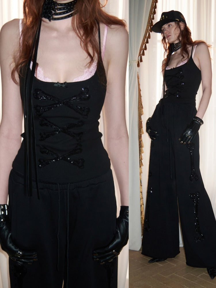 Bone Bead Embroidered Large U-Neck Vest【s0000015653】