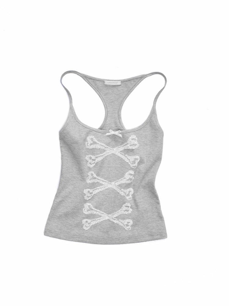 Bone Bead Embroidered Large U-Neck Vest【s0000015653】