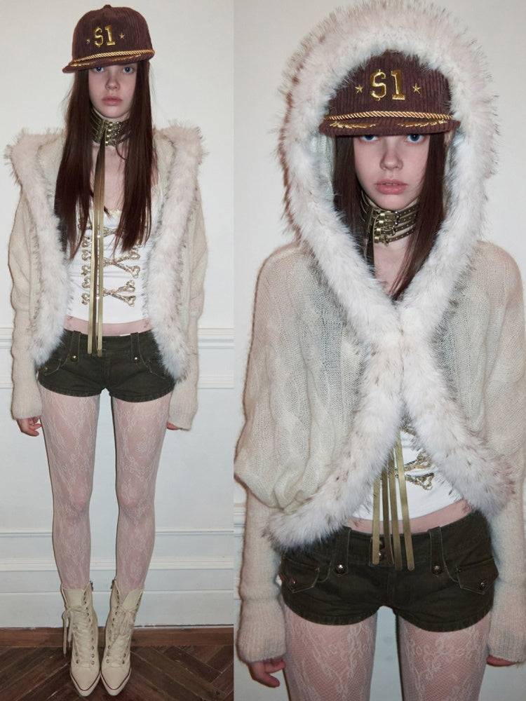 Bone Bead Embroidered Large U-Neck Vest【s0000015653】