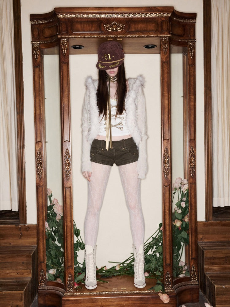 Bone Bead Embroidered Large U-Neck Vest【s0000015653】