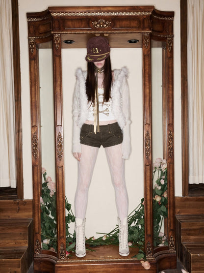 Bone Bead Embroidered Large U-Neck Vest【s0000015653】