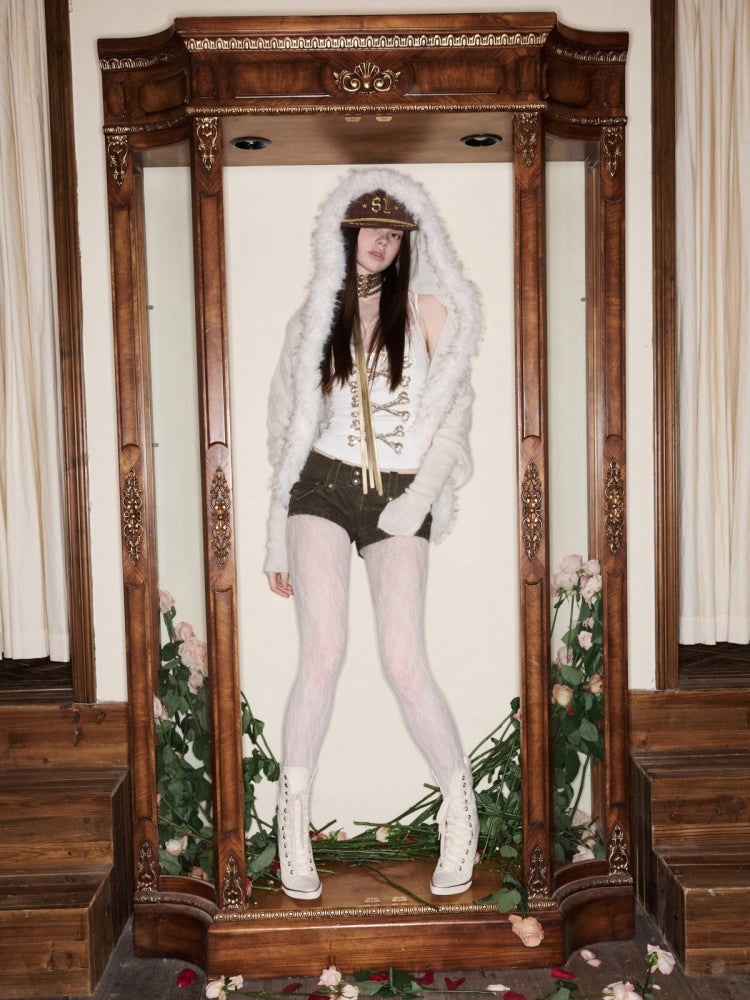 Bone Bead Embroidered Large U-Neck Vest【s0000015653】
