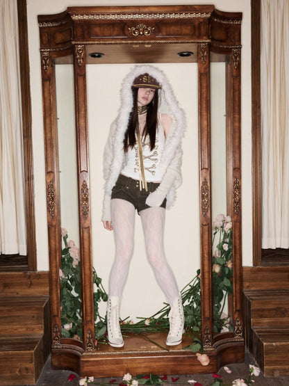 Bone Bead Embroidered Large U-Neck Vest【s0000015653】