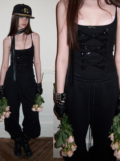 Bone Bead Embroidered Large U-Neck Vest【s0000015653】