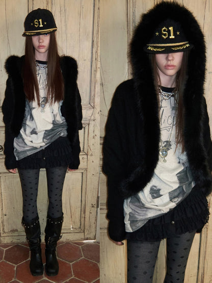 Cat & Dog Love Bone Rhinestone Raglan Sleeve T-Shirt【s0000015654】