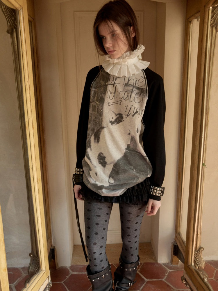 Cat & Dog Love Bone Rhinestone Raglan Sleeve T-Shirt【s0000015654】