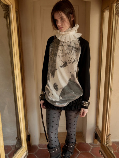 Cat & Dog Love Bone Rhinestone Raglan Sleeve T-Shirt【s0000015654】