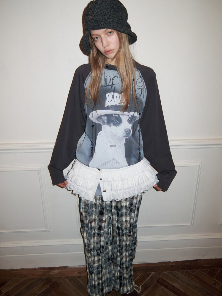 Cat & Dog Love Bone Rhinestone Raglan Sleeve T-Shirt【s0000015654】