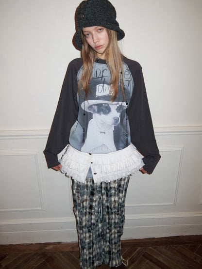 Cat & Dog Love Bone Rhinestone Raglan Sleeve T-Shirt【s0000015654】
