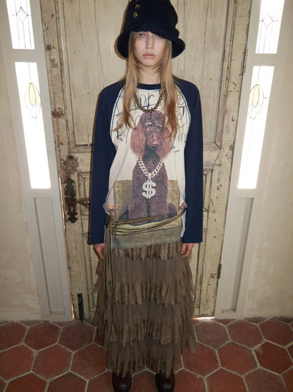 Cat & Dog Love Bone Rhinestone Raglan Sleeve T-Shirt【s0000015654】