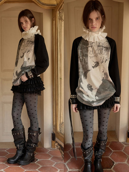 Cat & Dog Love Bone Rhinestone Raglan Sleeve T-Shirt【s0000015654】