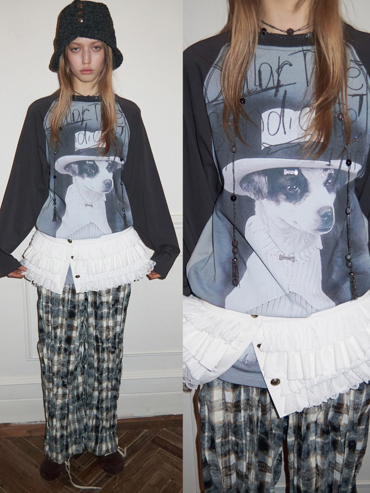 Cat & Dog Love Bone Rhinestone Raglan Sleeve T-Shirt【s0000015654】