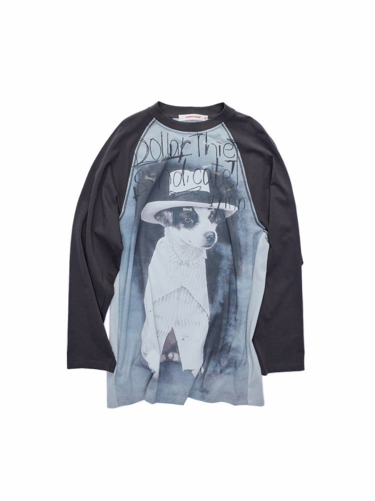 Cat & Dog Love Bone Rhinestone Raglan Sleeve T-Shirt【s0000015654】
