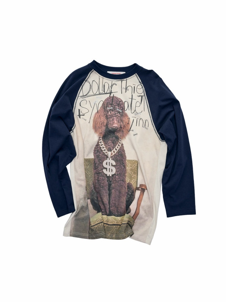 Cat & Dog Love Bone Rhinestone Raglan Sleeve T-Shirt【s0000015654】
