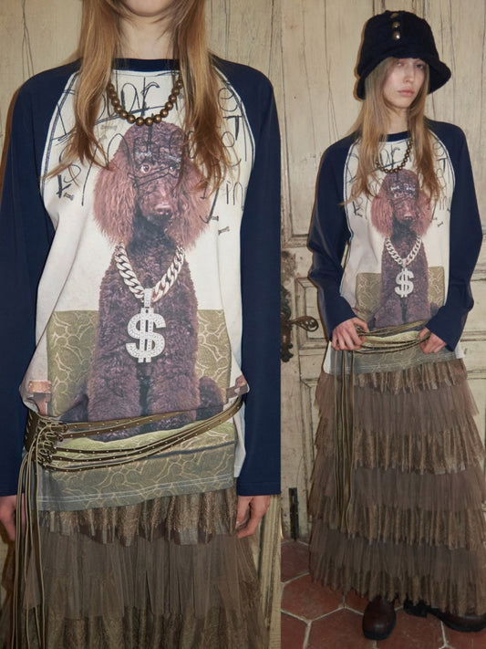 Cat & Dog Love Bone Rhinestone Raglan Sleeve T-Shirt【s0000015654】