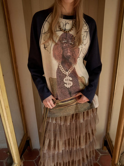 Cat & Dog Love Bone Rhinestone Raglan Sleeve T-Shirt【s0000015654】