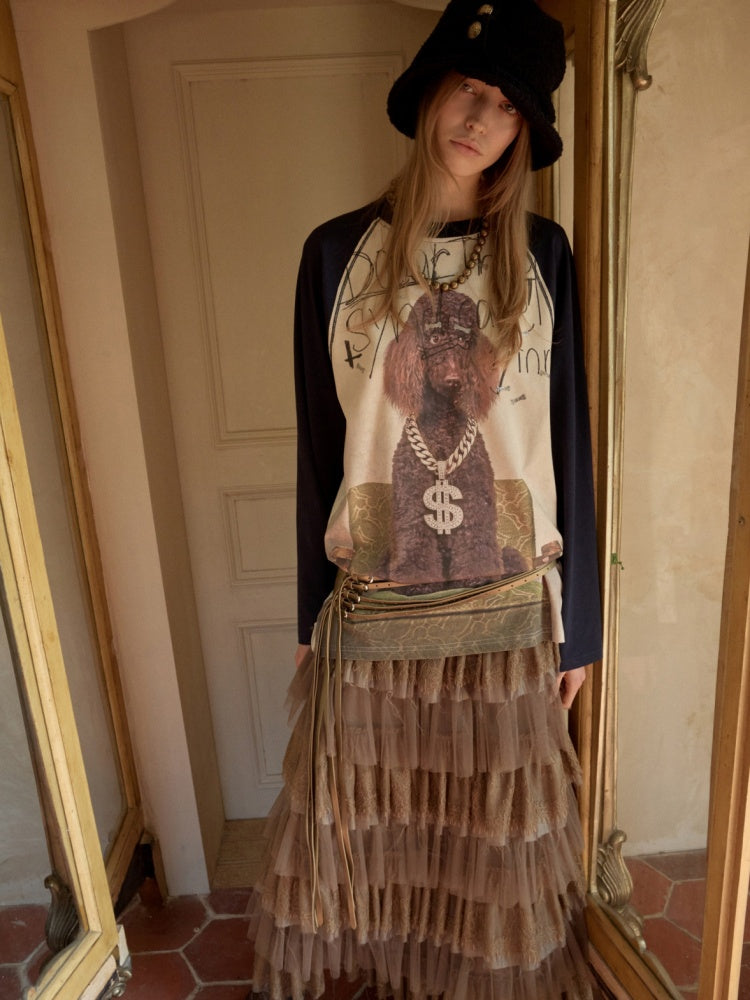 Cat & Dog Love Bone Rhinestone Raglan Sleeve T-Shirt【s0000015654】