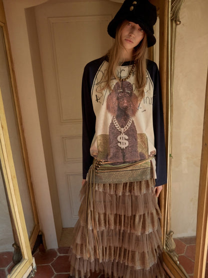Cat & Dog Love Bone Rhinestone Raglan Sleeve T-Shirt【s0000015654】