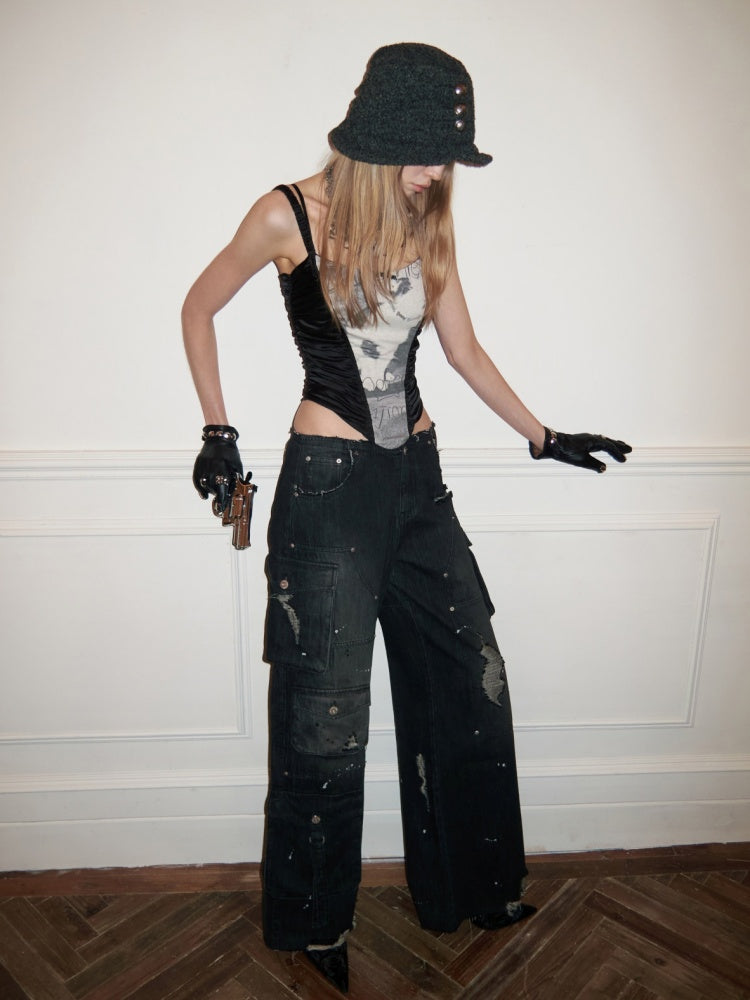 Cat & Dog Love Satin Knitted Fishbone Stitched Corset Inner Slim Short Suspender Top【s0000015655】
