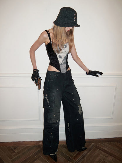 Cat & Dog Love Satin Knitted Fishbone Stitched Corset Inner Slim Short Suspender Top【s0000015655】