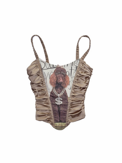 Cat & Dog Love Satin Knitted Fishbone Stitched Corset Inner Slim Short Suspender Top【s0000015655】