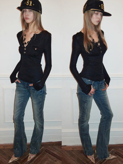 Small Pocket Henry Neck Long Sleeve Knit T-shirt/Drawstring Hip Hugging Dress【s0000015656】