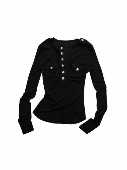 Small Pocket Henry Neck Long Sleeve Knit T-shirt/Drawstring Hip Hugging Dress【s0000015656】