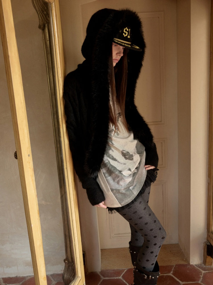 Mohair Patchwork Wool Collar Pocket Knitted Jacket【s0000015658】