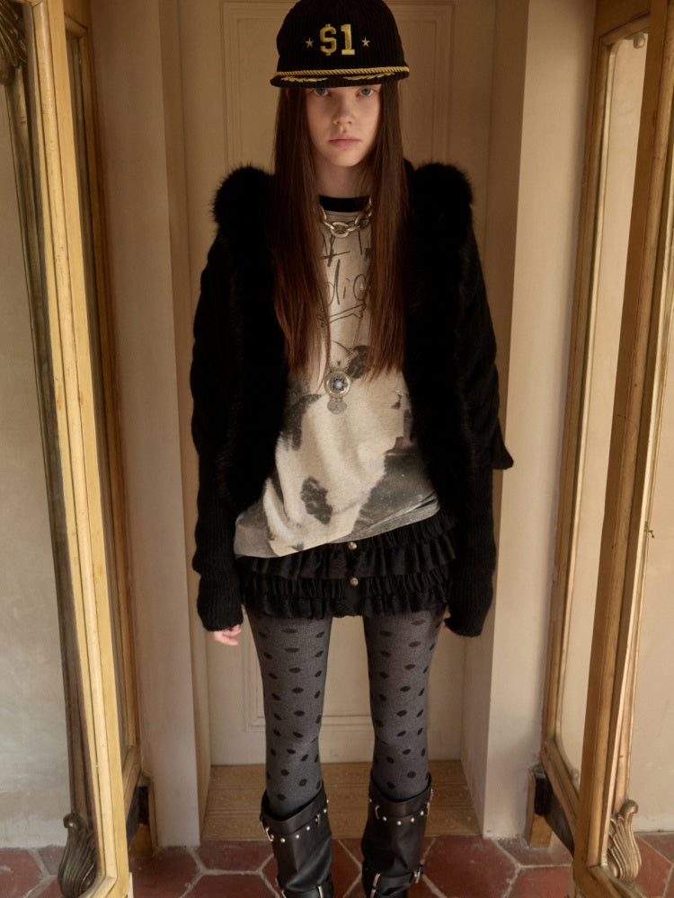 Mohair Patchwork Wool Collar Pocket Knitted Jacket【s0000015658】