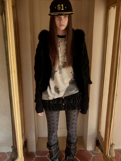 Mohair Patchwork Wool Collar Pocket Knitted Jacket【s0000015658】