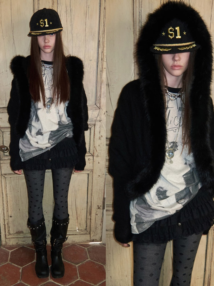 Mohair Patchwork Wool Collar Pocket Knitted Jacket【s0000015658】