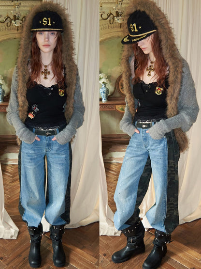 Mohair Patchwork Wool Collar Pocket Knitted Jacket【s0000015658】