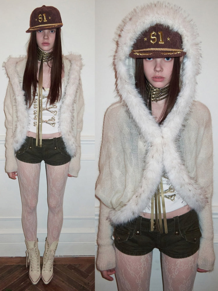 Mohair Patchwork Wool Collar Pocket Knitted Jacket【s0000015658】