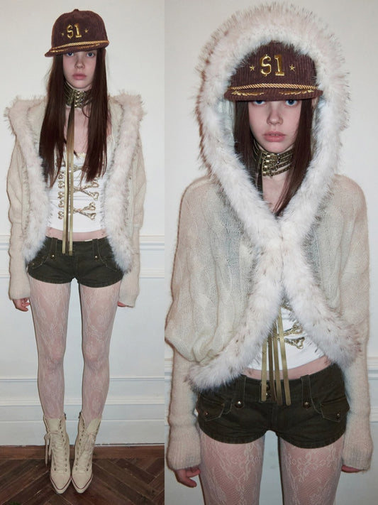 Mohair Patchwork Wool Collar Pocket Knitted Jacket【s0000015658】