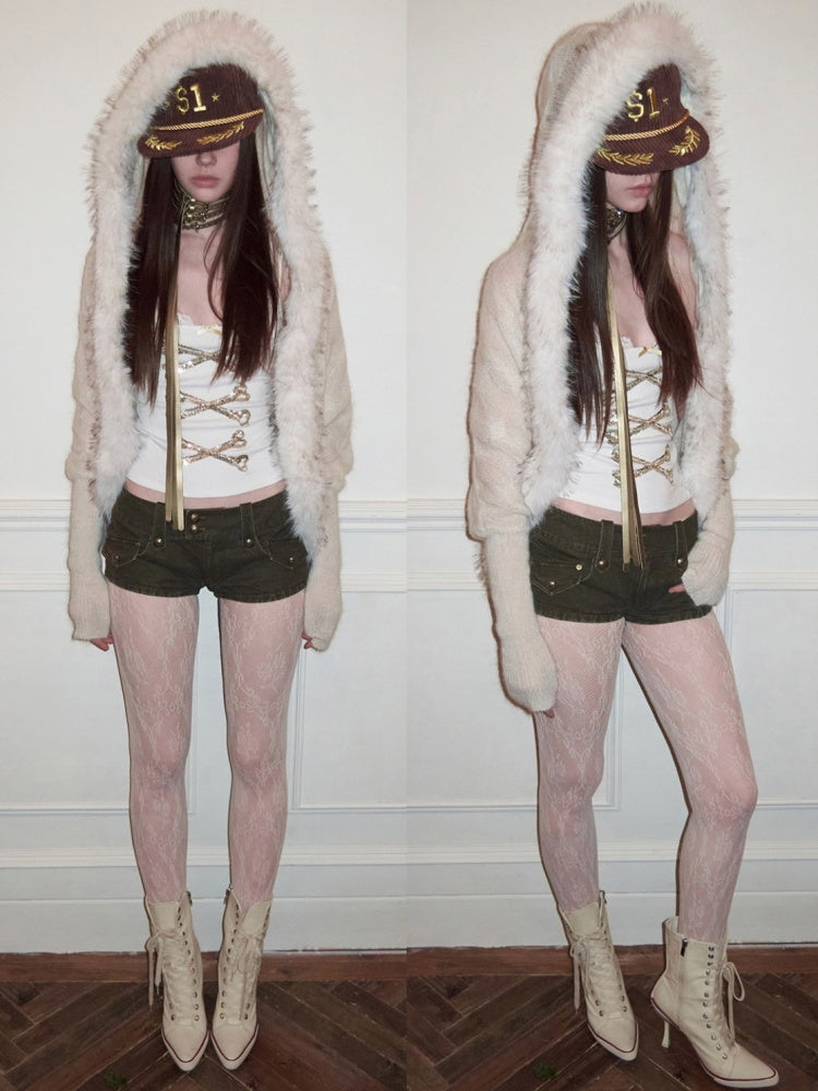 Mohair Patchwork Wool Collar Pocket Knitted Jacket【s0000015658】