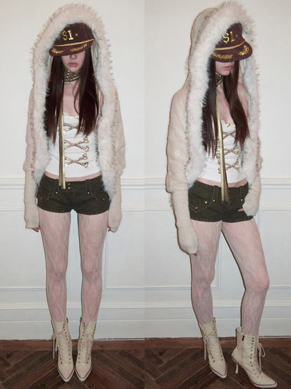 Mohair Patchwork Wool Collar Pocket Knitted Jacket【s0000015658】