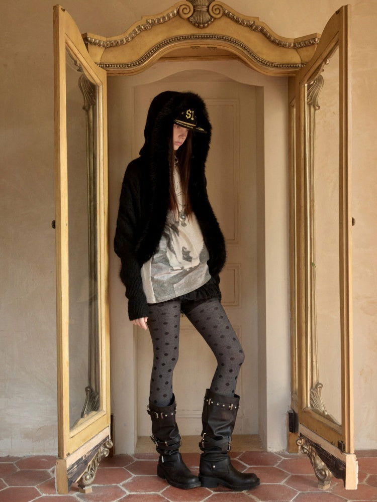 Mohair Patchwork Wool Collar Pocket Knitted Jacket【s0000015658】